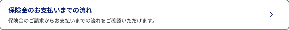 保険金のお支払いまでの流れ/保険金のご請求からお支払いまでの流れをご確認いただけます。