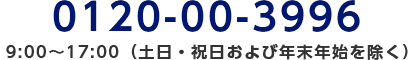 0120-00-3996/9:00～17:00（土日・祝日および年末年始を除く）