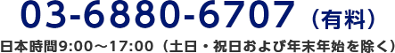 03-6880-6707（有料）/日本時間9:00～17:00（土日・祝日および年末年始を除く）